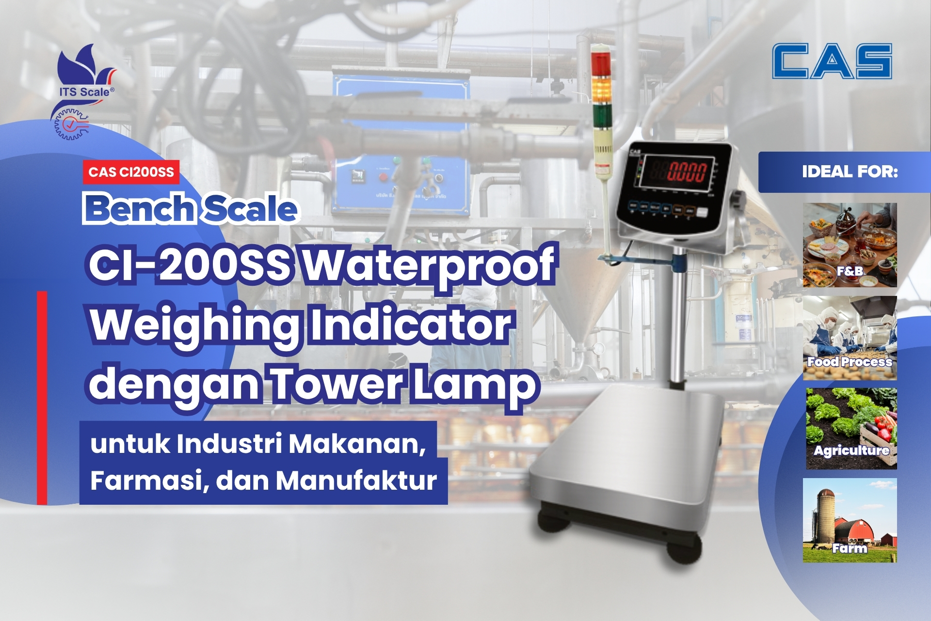 CI-200SS Waterproof Weighing Indicator dengan Tower Lamp untuk Industri Makanan, Farmasi, dan Manufaktur